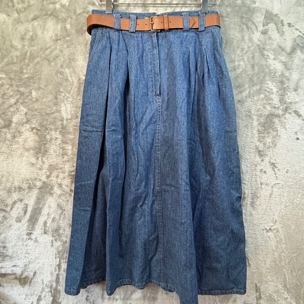 Vintage Koret‎ City Blues Denim Maxi Skirt 14P Pleated NWT With Belt Cottagecore